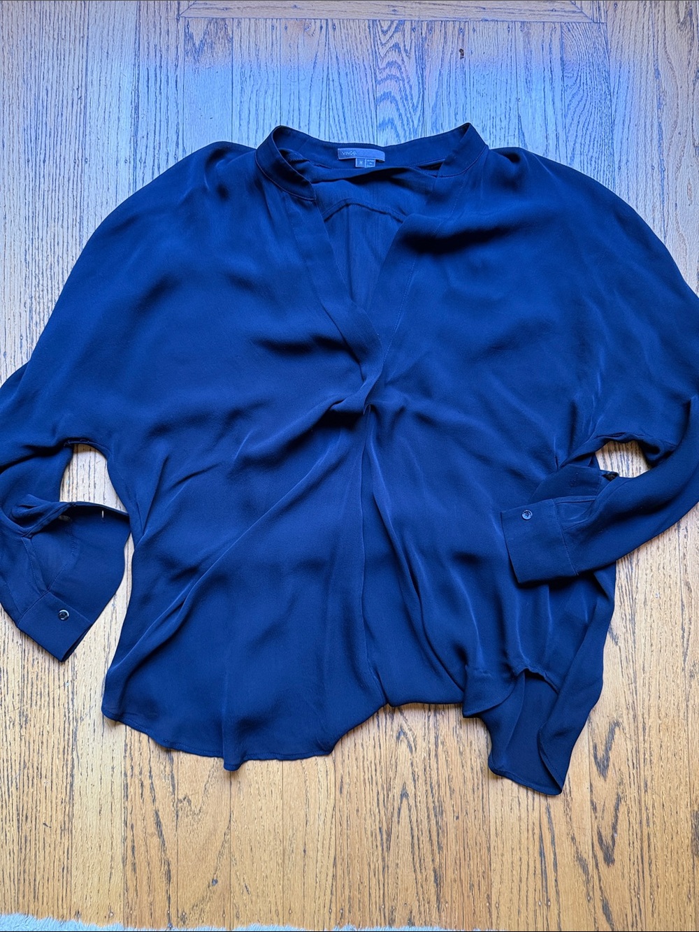 Vince Deep Navy V-Neck Draped Blouse